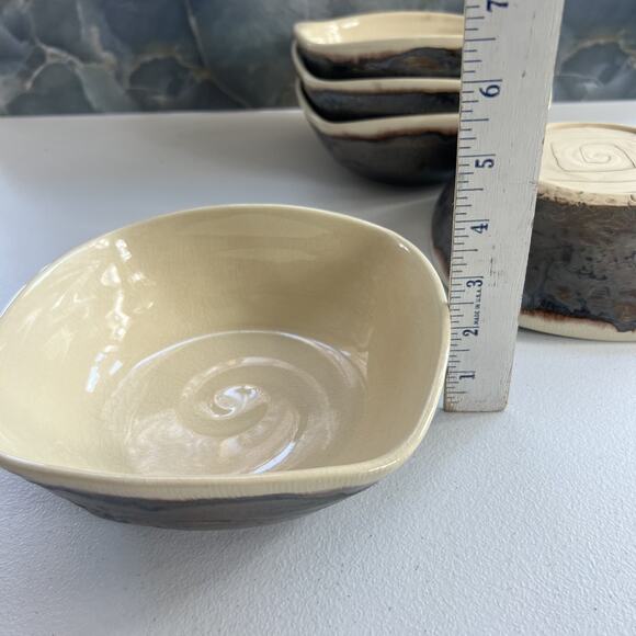 Studio Art Pottery Brown Square Shaped Bowls Stoneware Handmade Set of 5 - Picture 9 of 10